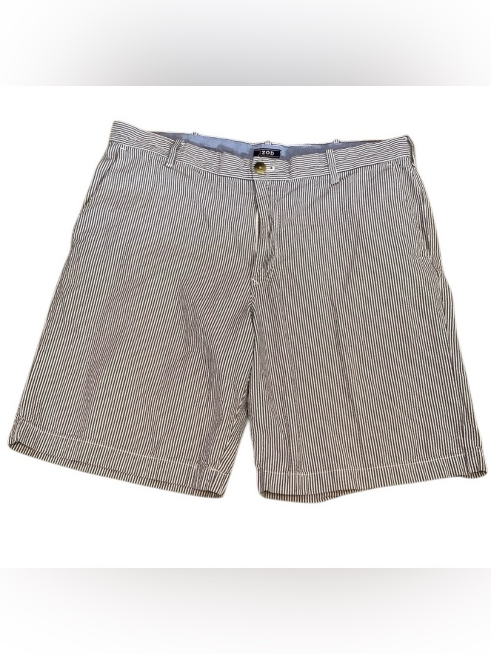 IZOD Sandy Bay Striped Seersucker Shorts Men’s Size 36 Blue White Cotton Pockets